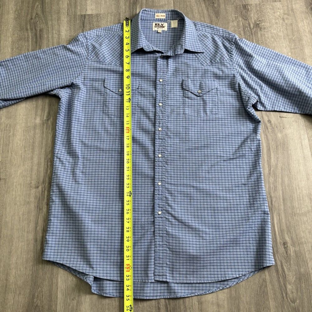 Ely Cattleman Blue Plaid Western Shirt Men's Size 18.5-35 T Pearl Snaps Vintage - Picture 7 of 10